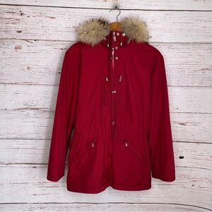 Bogner Red Ski Jacket with Fur Trim